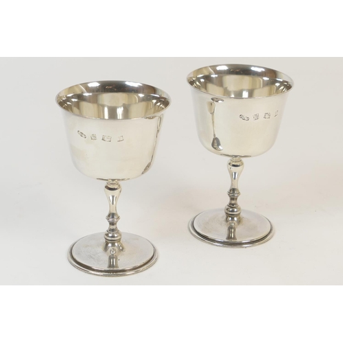 160 - Pair of modern silver pedestal goblets, Birmingham 1973, plain bucket bowl on an inverted baluster s... 