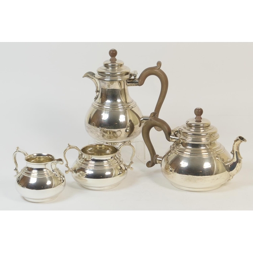 169 - George VI silver four piece tea service by George Frederick Lowe, Chester 1947, in Queen Anne style,... 