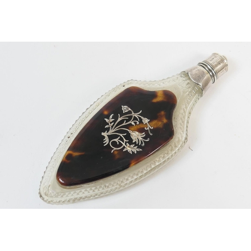 176 - Unusual late Victorian cut glass and tortoiseshell mounted scent bottle, flattened tear shape, the t... 