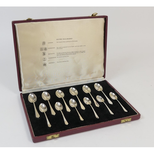 184 - Cased set of modern silver tea and coffee spoons, various hallmarks and dates, cased, weight approx.... 