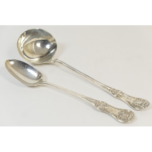 187 - Victorian silver Queens pattern soup ladle, by John Aldwinckle & Thomas Slater, London 1885, 34.5cm,... 