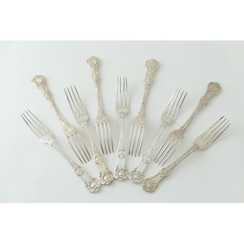 188 - Nine Victorian Queens pattern table forks, by Lias & Lias, London 1857/61, all engraved with the cre... 