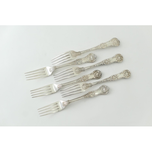 189 - Three William IV silver Queens pattern table forks, by William Eaton, London 1836; also three Victor... 