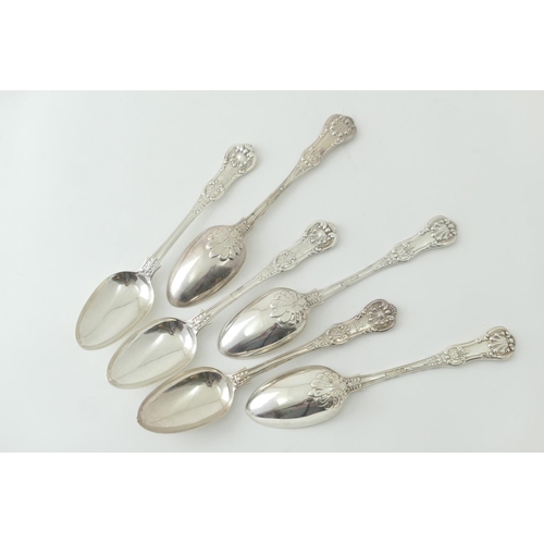 190 - Six Victorian silver Queens pattern table spoons, by Lias & Lias, five being London 1857, the sixth ... 