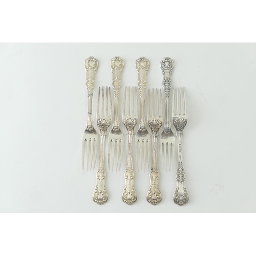 191 - Six Victorian silver Queens pattern dessert forks, by Lias & Lias, London 1857/61, each engraved wit... 