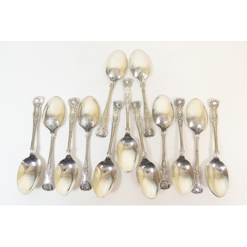 202 - Thirteen George V silver Kings pattern dessert spoons, by Mappin & Webb, Sheffield 1913/14, each eng... 