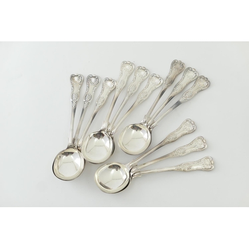 205 - Twelve late Victorian silver Kings pattern soup spoons, by Mappin & Webb, Sheffield 1894, weight app... 