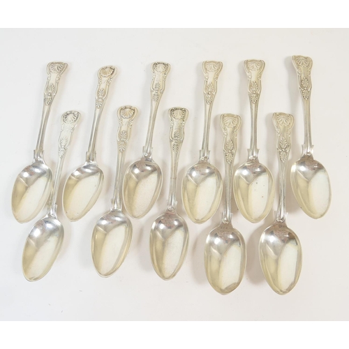 209 - Six Victorian silver Kings pattern dessert spoons, by George Adams, London 1876; also two silver Kin... 