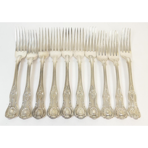 211 - Ten silver Kings pattern table forks, all London hallmarks and comprising: 1 x Savory, 1833, 4 x Geo... 