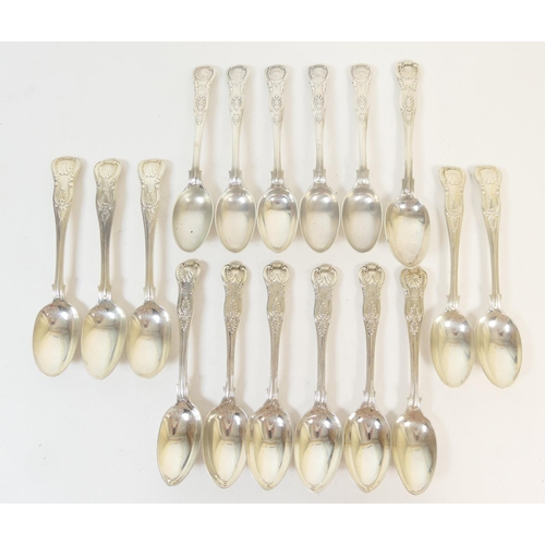 219 - Six Victorian silver Kings pattern teaspoons, by James Williams, Exeter 1855; also five silver Kings... 