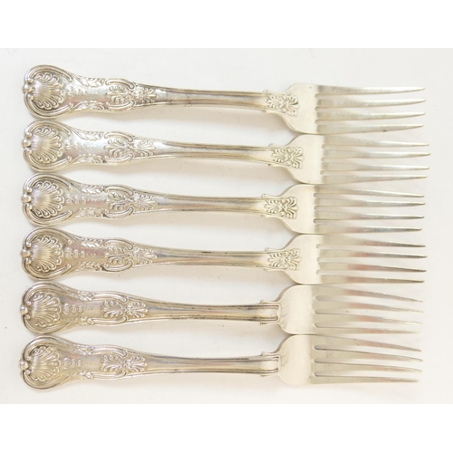 221 - Four George IV silver Kings pattern table forks, by Burrage Davenport, London 1826, each engraved wi... 