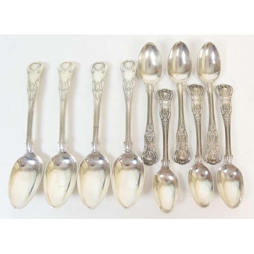 224 - Four George IV silver Kings pattern dessert spoons, by William Eaton, London 1830; also a set of six... 