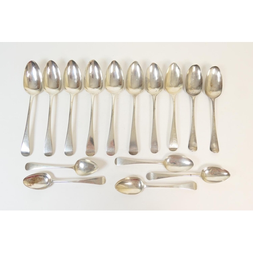 233 - Pair of George III Hanoverian silver shell back dessert spoons, maker AB, London 1764; also a number... 