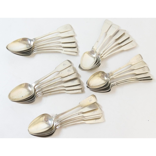 235 - Quantity of silver teaspoons comprising in brief: six Scottish oar pattern, maker AC, Glasgow 1847; ... 