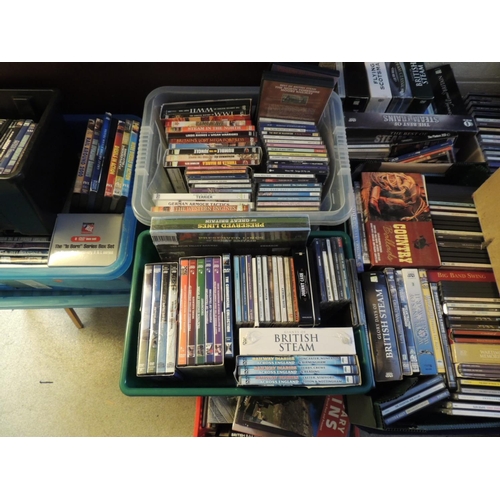 133 - Large quantity of CDs and DVDs, including British steam railways DVDs (12 boxes)