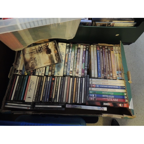 133 - Large quantity of CDs and DVDs, including British steam railways DVDs (12 boxes)