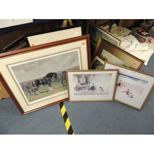 62 - Quantity of framed prints including Russell Flint prints; also a signed limited edition print by M. ... 