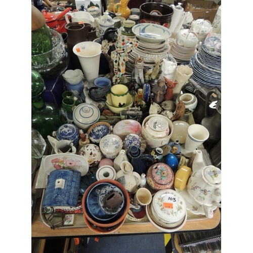 103 - Harlequin figure, mixed collectable ceramics and pottery figures including a Wedgwood vase, Wedgwood... 