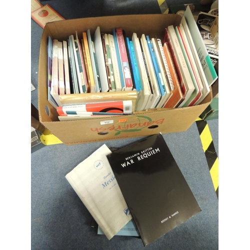 112 - Box of classical music books including Benjamin Britten's War Requiem