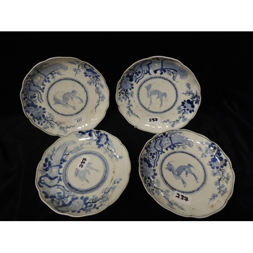 237 - Four Japanese blue and white plates