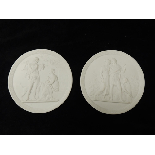 283 - Pair of Royal Copenhagen white porcelain wall plaques featuring Greek scenes