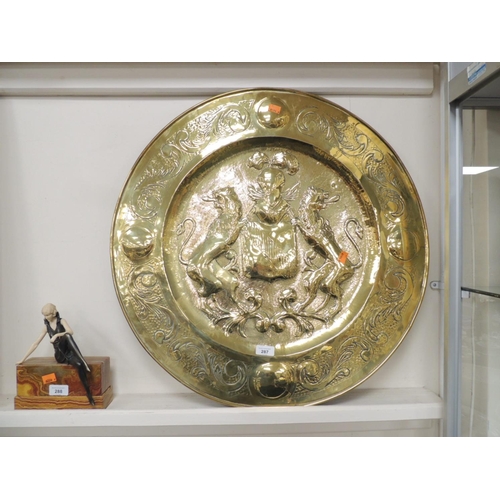 287 - Large armorial crested brass charger