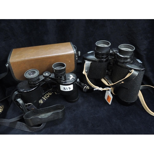 317 - Pair of Bausch & Lomb binoculars printed with 'National Audubon Society', cased; also a pair of Carl... 