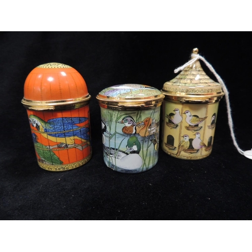 323 - Three collectable enamelled and lidded pill boxes by Staffordshire Enamels