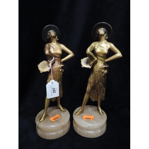 297 - Two spelter Art Deco Latino dancers on alabaster bases