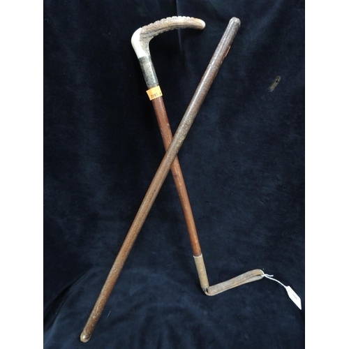 351 - Horn handled riding crop with white metal mount and a leather baton (2)