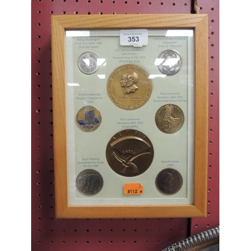 353 - Mix of coins and commemorative items including a silver half dollar 250th anniversary of the birth o... 