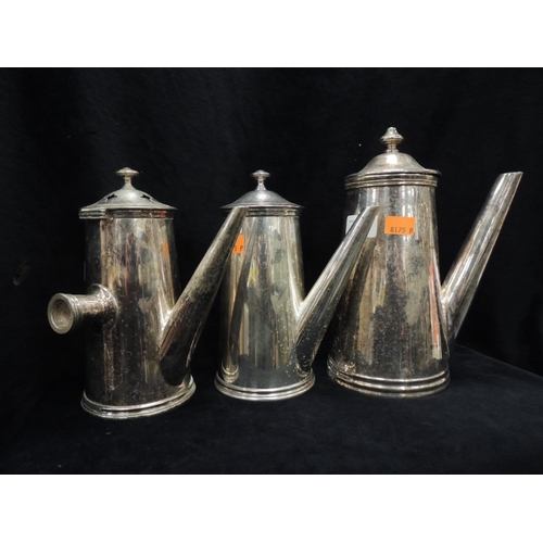 354 - Three hotel quality silver plated chocolate pots