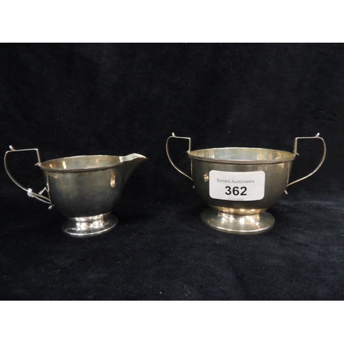 362 - Silver sugar bowl and matching cream jug, Chester 1928, gross weight 120g