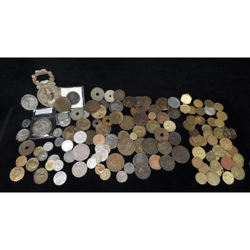 472 - Quantity of mixed coins, tokens and replicas including a Masonic penny