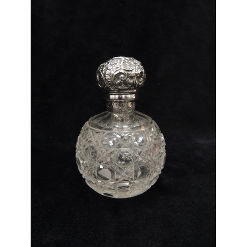 357 - Edwardian cut glass silver mounted globular scent bottle, London 1902