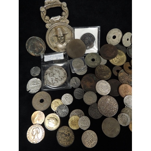 472 - Quantity of mixed coins, tokens and replicas including a Masonic penny