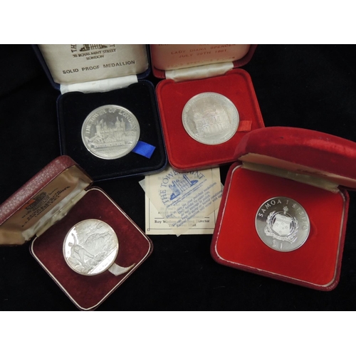 481 - Four commemorative silver medallions, total weight approximately 132g