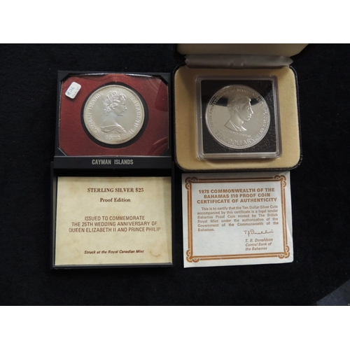 483 - Bahamas ten dollar proof silver coin, boxed; also a Cayman Islands  twenty-five dollar silver proof ... 