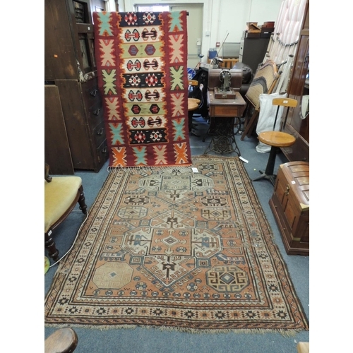 864 - Decorative Kilim woollen rug and a Hamadan style woollen rug (2)