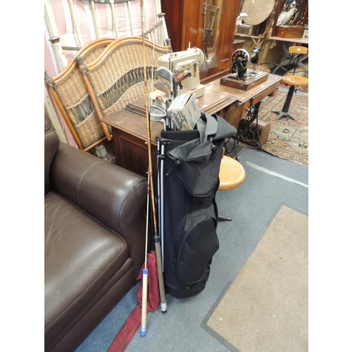 872 - Set of golf clubs, fishing rods and fishing reel