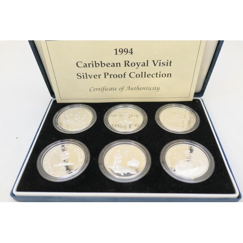 63 - 1994 Caribbean World Visit silver proof coin collection, six limited edition coins, each weighing 28... 