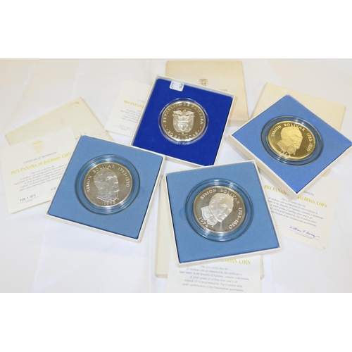 66 - Four Panama 20 Balboas, 1973 x 1 and 1974 x 3, silver proof coins by Franklin Mint, each approx. 129... 