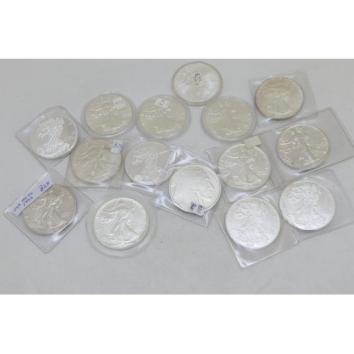 68 - USA Liberty silver dollars, 1988, 1991, 1992, 1993 x 2, 2000 x 3, 2002, 2004, 2010 and 2012 x 3; als... 