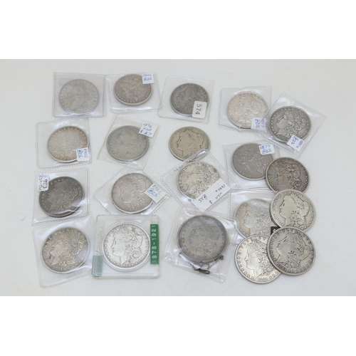 70 - Twenty USA Morgan dollars comprising 1879 x 2, 1881, 1884 x 3, 1886, 1889 x 3 (one having a loose pe... 