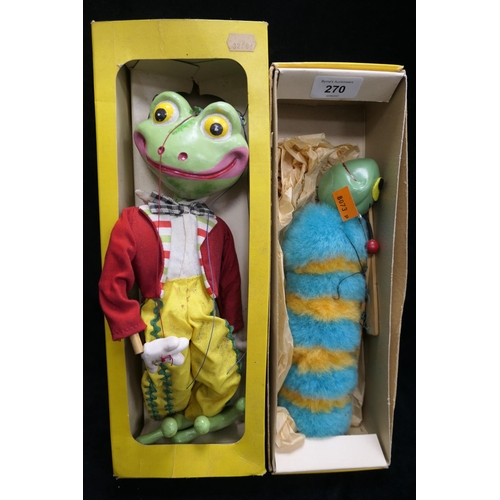 270 - Pelham Puppet caterpillar and another Pelham Puppet frog, both boxed