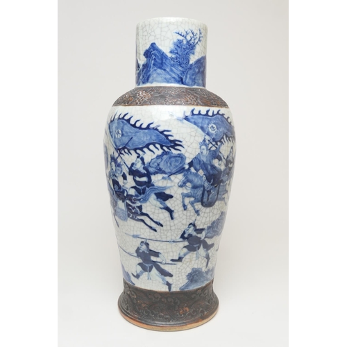 54 - Chinese blue and white crackle glazed vase, late 19th Century, of large proportions, having a cylind... 
