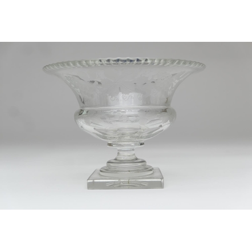 64 - Victorian cut glass footed vase, thistle shape with fan cut rim over a hobnail cut baluster body and... 