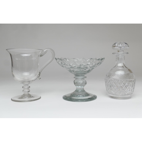 74 - George III cut glass sweetmeat dish, 15cm diameter; also a Victorian glass pedestal mug, 16cm; and a... 