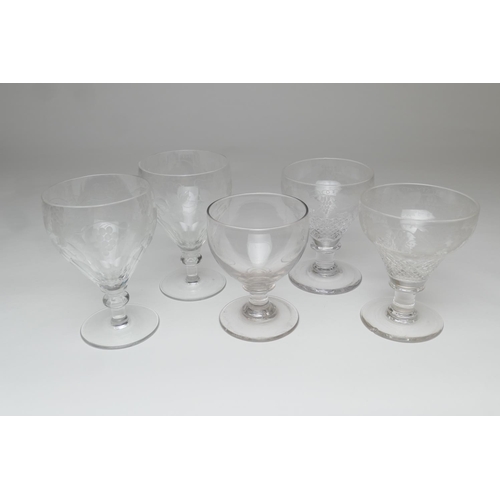 81 - Four Victorian engraved glass rummers and a plain rummer (5)