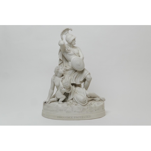 82 - Victorian large parian figure group 'Innocence Protected' by William Beattie, circa 1860, height 52c... 